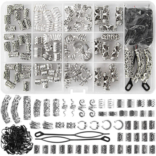 152PCS Vikings Hair Jewelry Norse Runes Tube Beads, Metal Clips Cuffs Rings, Accessories for Braids Dreadlocks Beads for Braiding Beard Decoration Beauty & Personal Care Vaikby