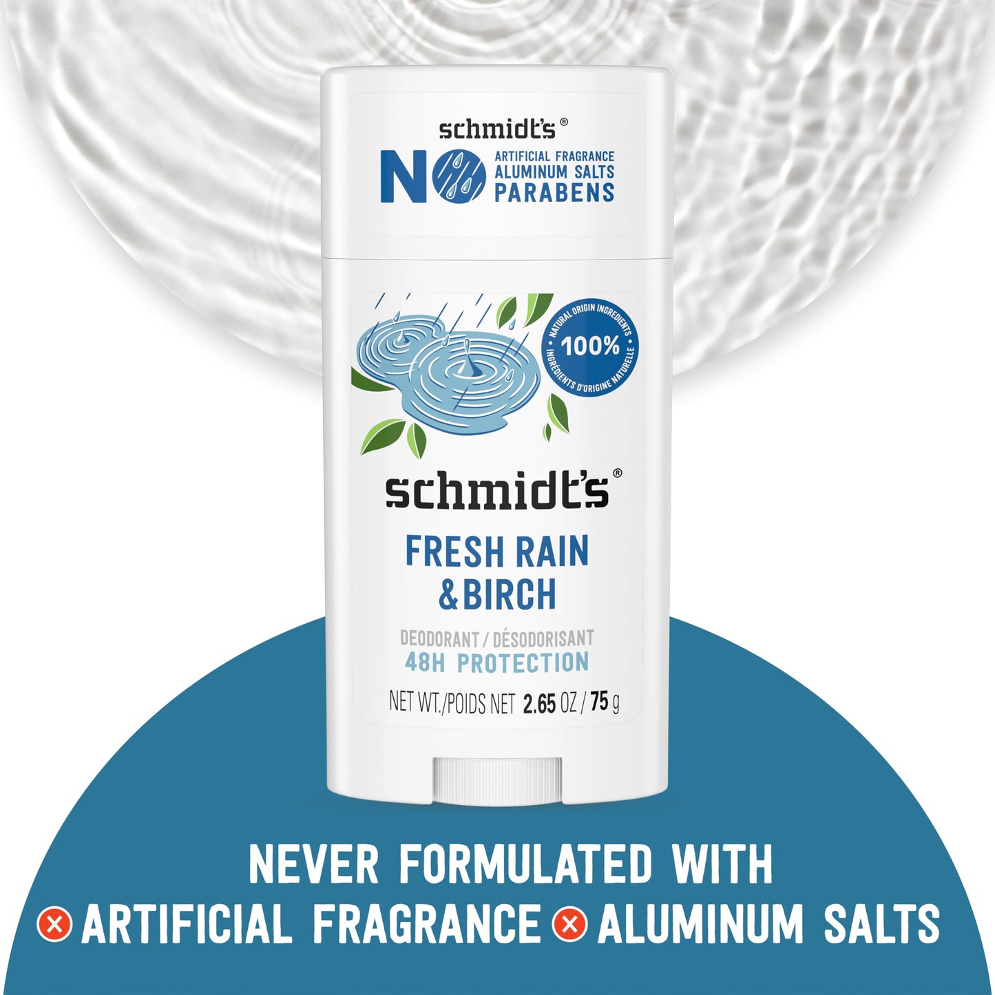 Schmidt's Aluminum-Free Vegan Deodorant Fresh Rain & Birch with 24 Hour Odor Protection, 2 Count for Women and Men, Natural Ingredients, Cruelty-Free Beauty and Personal Care Schmidt's