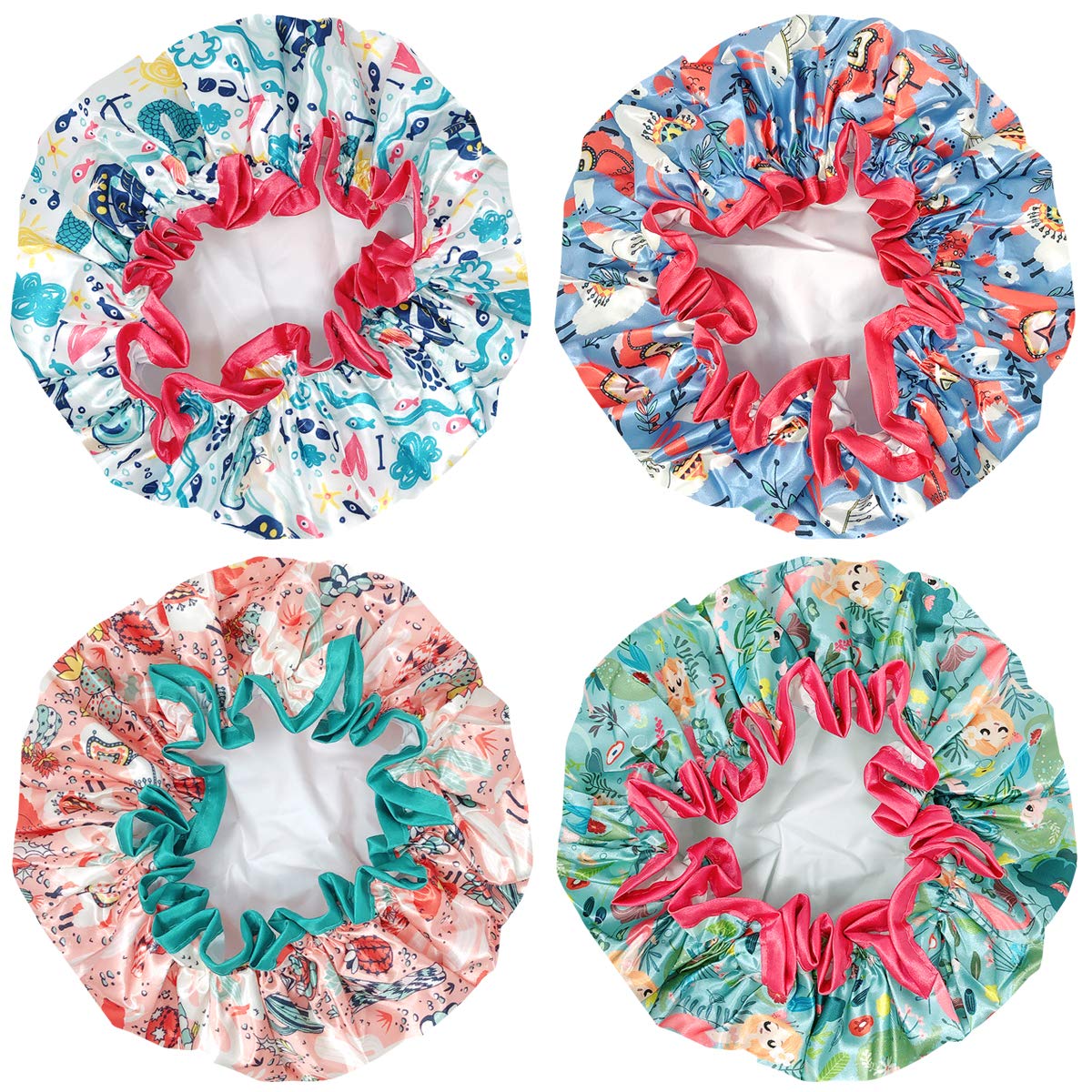 Wrapables® Stylish Double Layer Waterproof Shower Caps (Set of 4), Llamas & Ocean Fun Beauty and Personal Care Wrapables