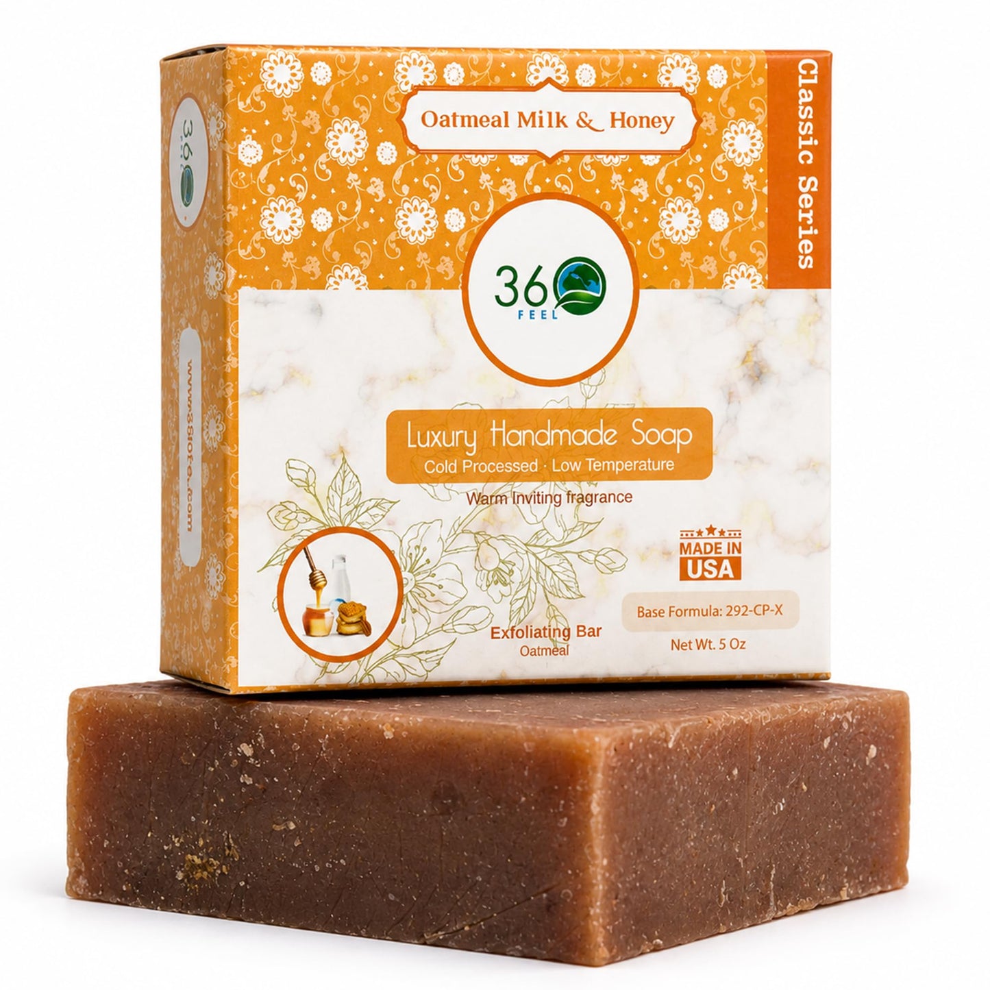 360Feel Oatmeal Milk and Honey Bar Soap - Made in The USA - Castile Handmade, All Natural Cold Processed - Infused with Oatmeal Milk and Honey Beauty & Personal Care 360Feel