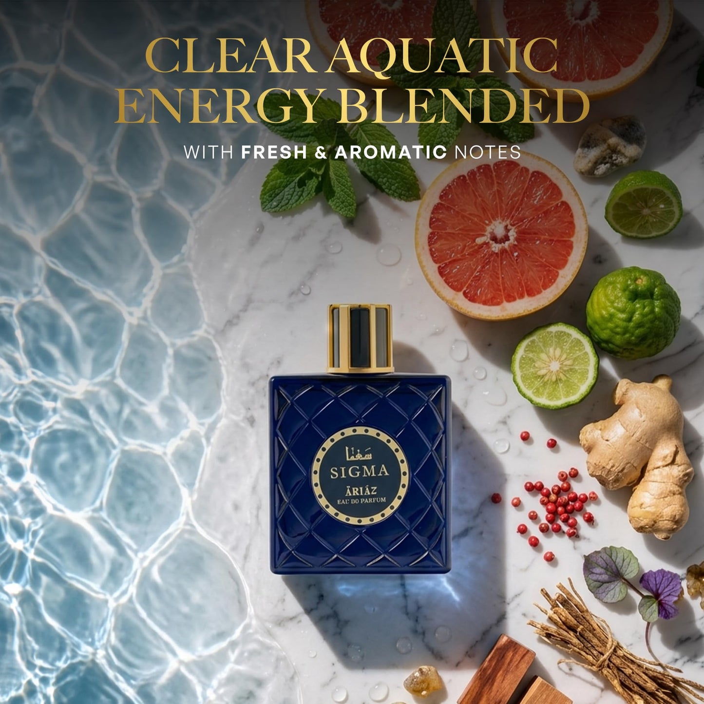 ARIAZ Sigma Men's Eau De Parfum - Clear Aquatic Energy Blended with Fresh Citrus Zest of Grapefruit, Mint, Ginger, Marine Notes & Ambergris - Long Beauty & Personal Care ARIAZ