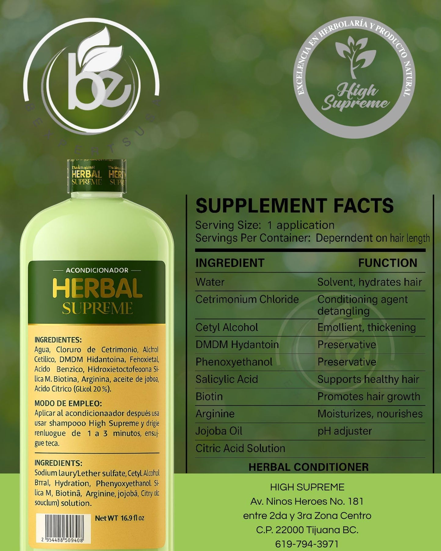 Herbal Shampoo + Conditioner Combo,1000 ml(33.8 fl oz)Each-W/Tepezcohuite,Nettle, Aloe Vera (Sábila),Neem, Rosemary,Horsetail & More-Natural Botanical Beauty & Personal Care HIGH SUPREME