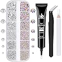Nail Art Rhinestone Glue Gel&Flatback Gems Accessories Kit, 1 Tube of 15ml Rhinestone Gel Glue(UV/LED Needed)+1 Box of Flat-Back Round Glass Crystal Beauty & Personal Care BELLEBOOST