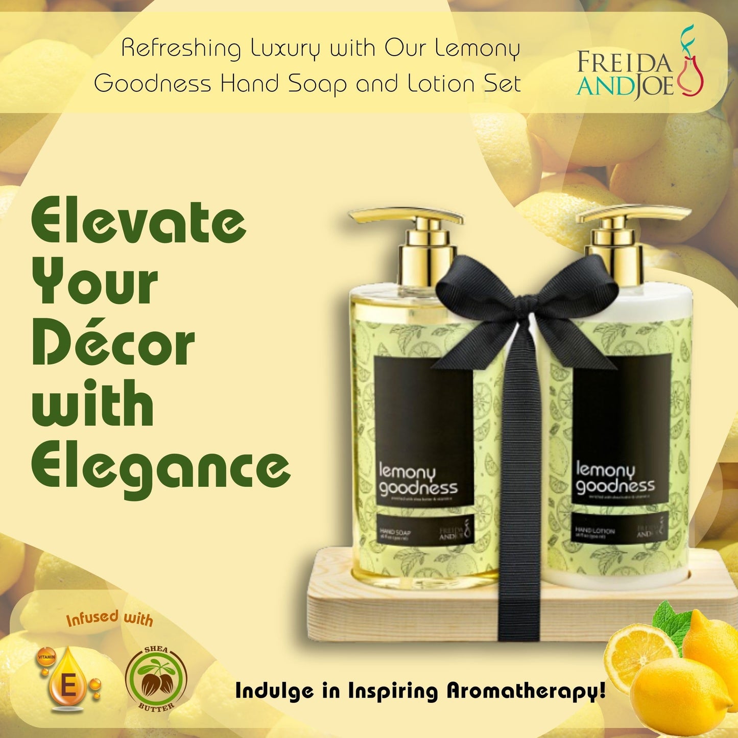 16 fl oz Lemon Citrus Aromatic and Nourishing Hand Soap Set Keep Your Skin Incredibly Soft & Clean in a Wooden Holder Unisex Formula Luxury Body Care Beauty & Personal Care Freida and Joe