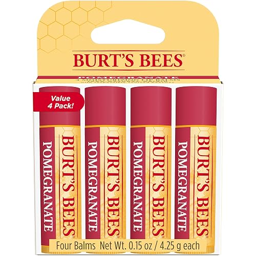 Burt's Bees Lip Balm, Moisturizing Lip Care, for All Day Hydration, 100% Natural, Pomegranate with Beeswax & Fruit Extracts (4 Pack) Beauty & Personal Care Burt's Bees