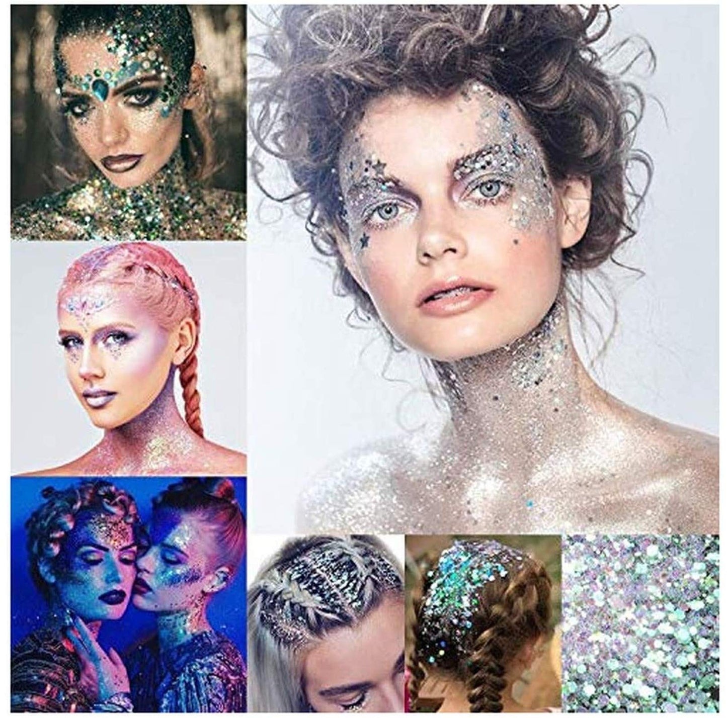 Komanic Chunky Glitter 12 Colors Face Body Eye Hair Nail Festival Holographic Stars and Hexagons Craft Glitter for Resin/Tumblers/Slime, Festival Beauty & Personal Care Greenf