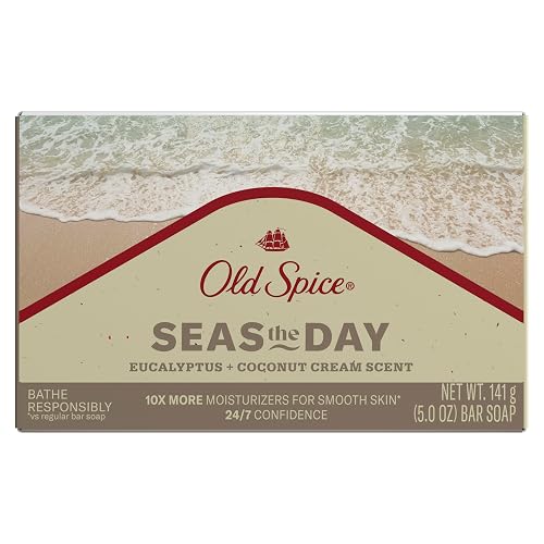 Old Spice Men's Bar Soap, Seas The Day Eucalyptus and Coconut Cream Scent, 10x More Moisturizers for Smooth Skin with Mild Exfoliators & Plant Based Beauty & Personal Care Old Spice