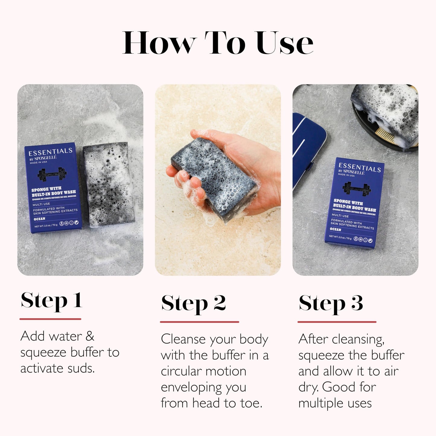 Spongelle Men's Essentials Ocean Body Buffer - Bath & Shower Loofah for Men - Cleanse, Exfoliate, and Nourish in one Easy Step - Cruelty-Free, Vegan Beauty and Personal Care SPONGELLÉ
