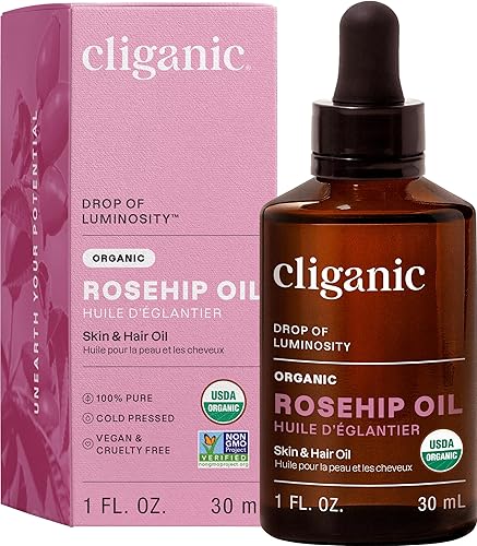 Cliganic Organic Rosehip Seed Oil for Face, 100% Pure | Natural Cold Pressed Unrefined Non-GMO | Carrier Oil for Skin, Hair & Nails Beauty & Personal Care Cliganic