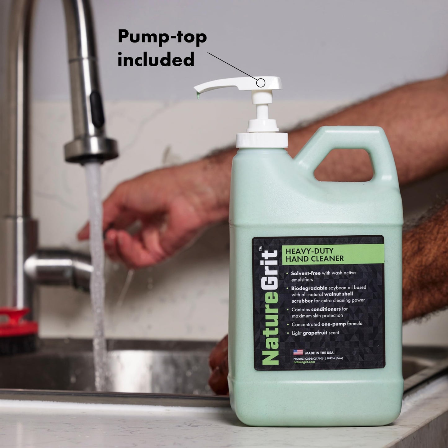 NatureGrit - Heavy Duty Industrial Hand Cleaner Pump-top - Walnut Shell Conditioners for Skin Protection for Auto Mechanics, Manufacturing, and Anyone Beauty & Personal Care NatureGrit