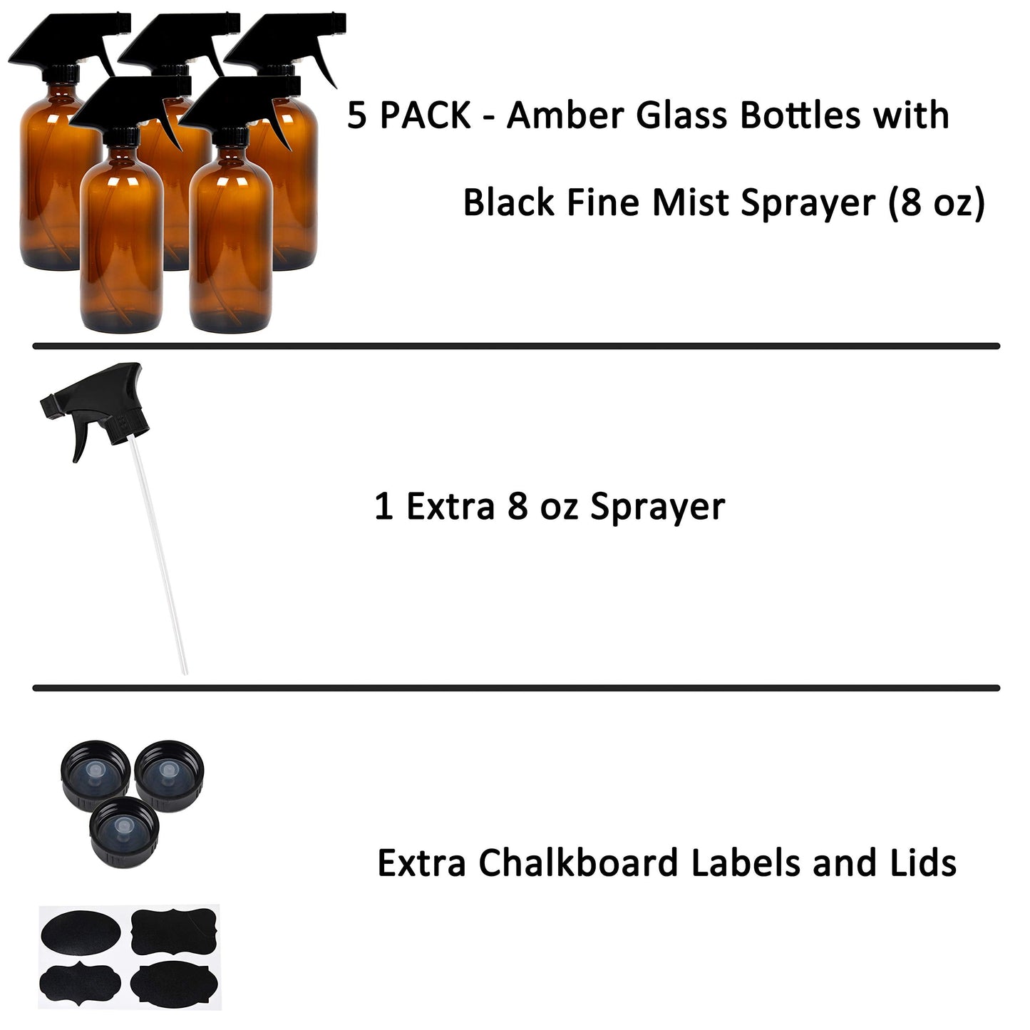 Youngever 5 Pack Empty Amber Glass Spray Bottles, 8 Ounce Refillable Container for Essential Oils, Cleaning Products, or Aromatherapy, Trigger Sprayer Beauty & Personal Care Youngever
