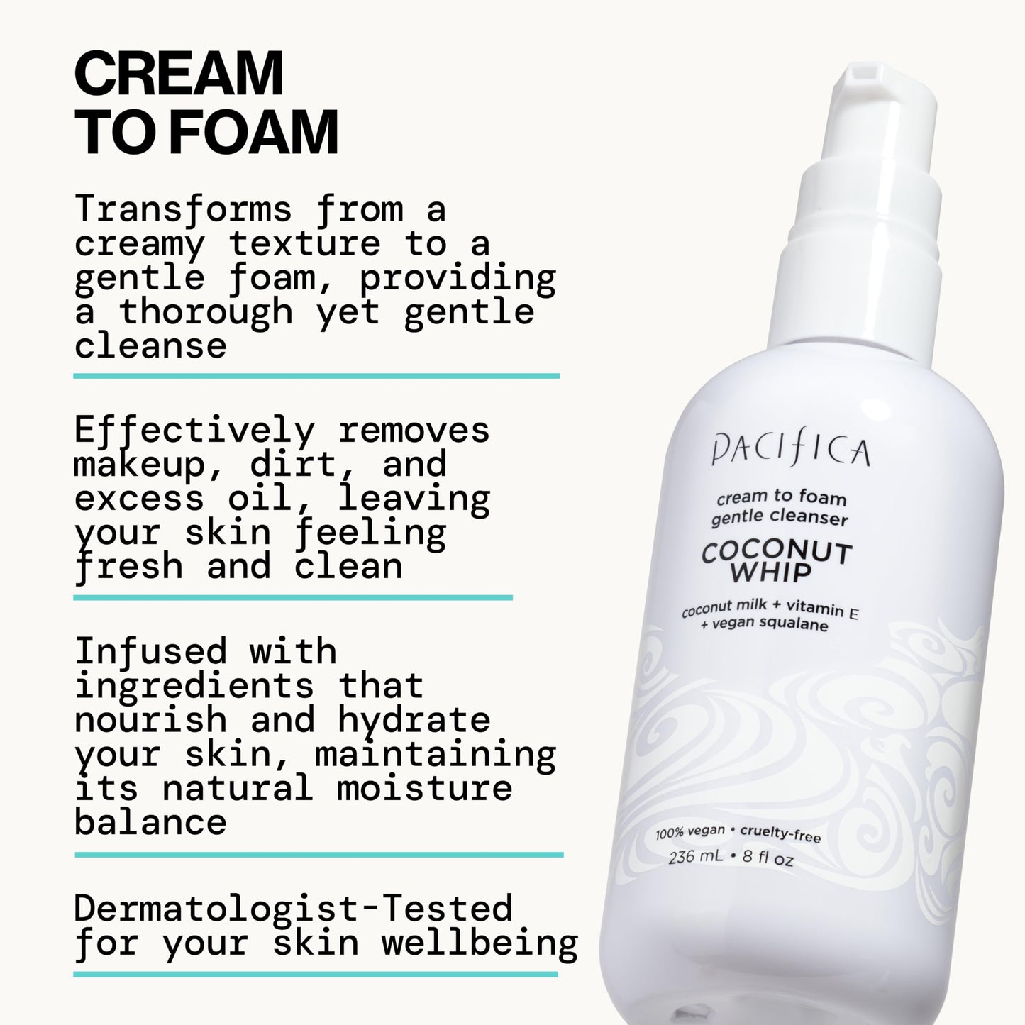 Pacifica Coconut Whip Cream to Foam Face Wash - Gentle Hydrating Facial Cleanser for Dry & Sensitive Skin, Moisturizing Daily Face Wash Beauty & Personal Care Pacifica
