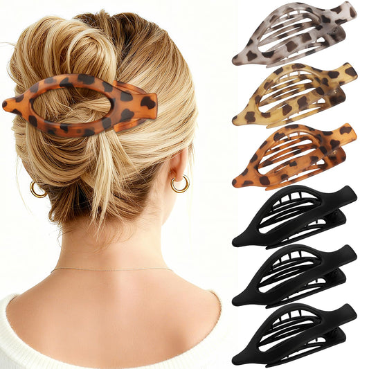 CHANDAT Flat Hair Clip 6 pcs Lay Down Claw Clips Hair Accessories for Women Styling-Leopard Beauty and Personal Care CHANDAT Default Title