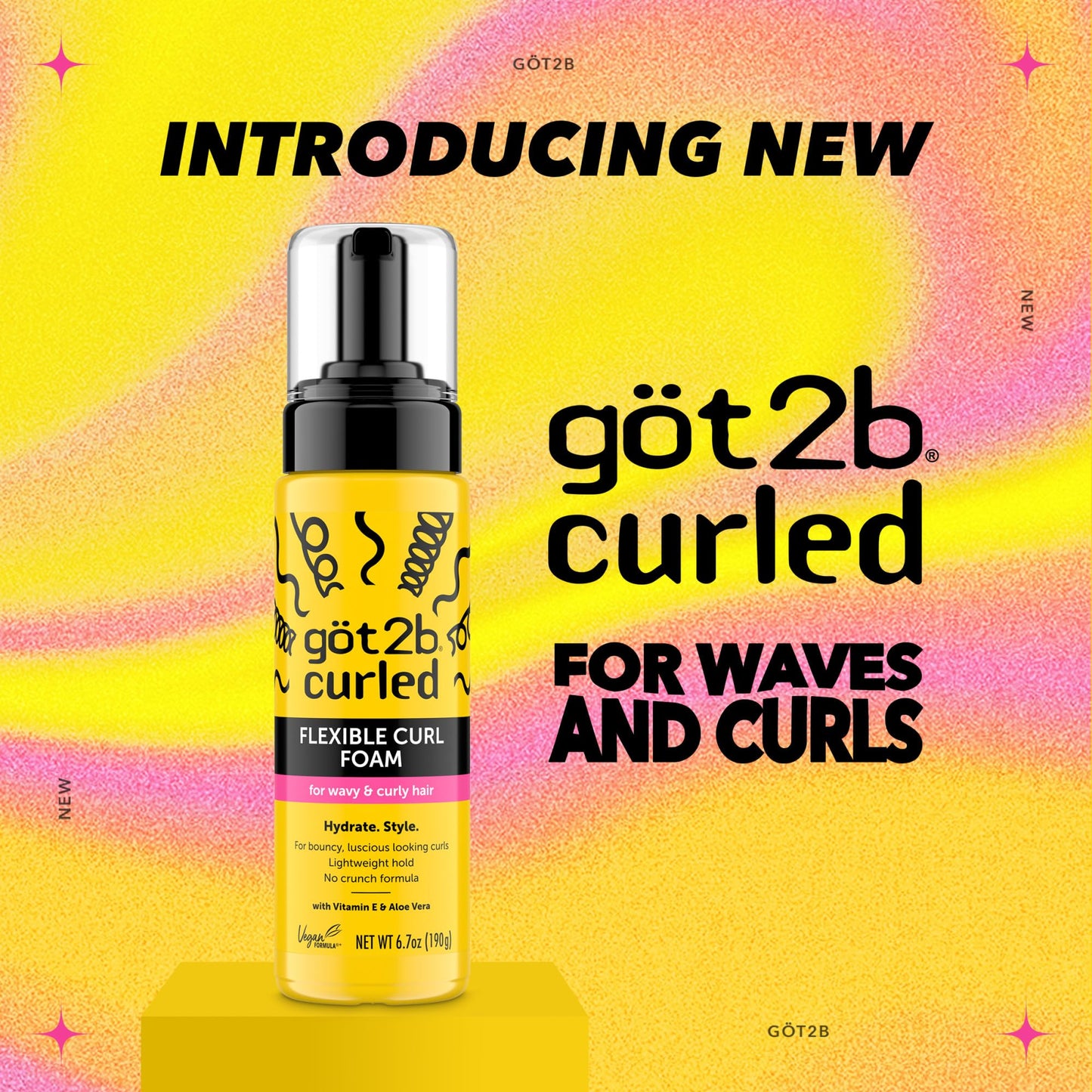 Got2B Curled Flexible Curl Foam, 6.7 Fl Oz, Hair Mousse for Frizz Control and Heat Protection, Lightweight Hold, No-Crunch Definition for Wavy & Curly Beauty & Personal Care Got2B