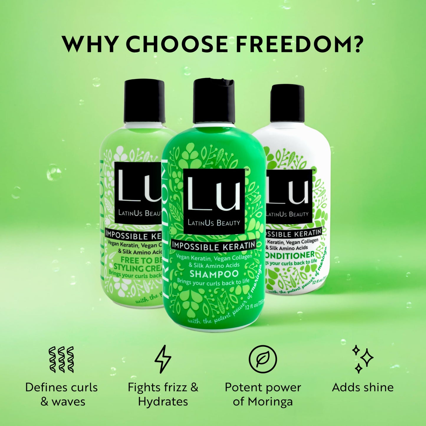 Lu by LatinUs Beauty Freedom Collection | Shampoo, Conditioner & Styling Cream with Impossible Keratin™, Moringa Oil, Cruelty Free, Sulfate Free Beauty & Personal Care LATINUS