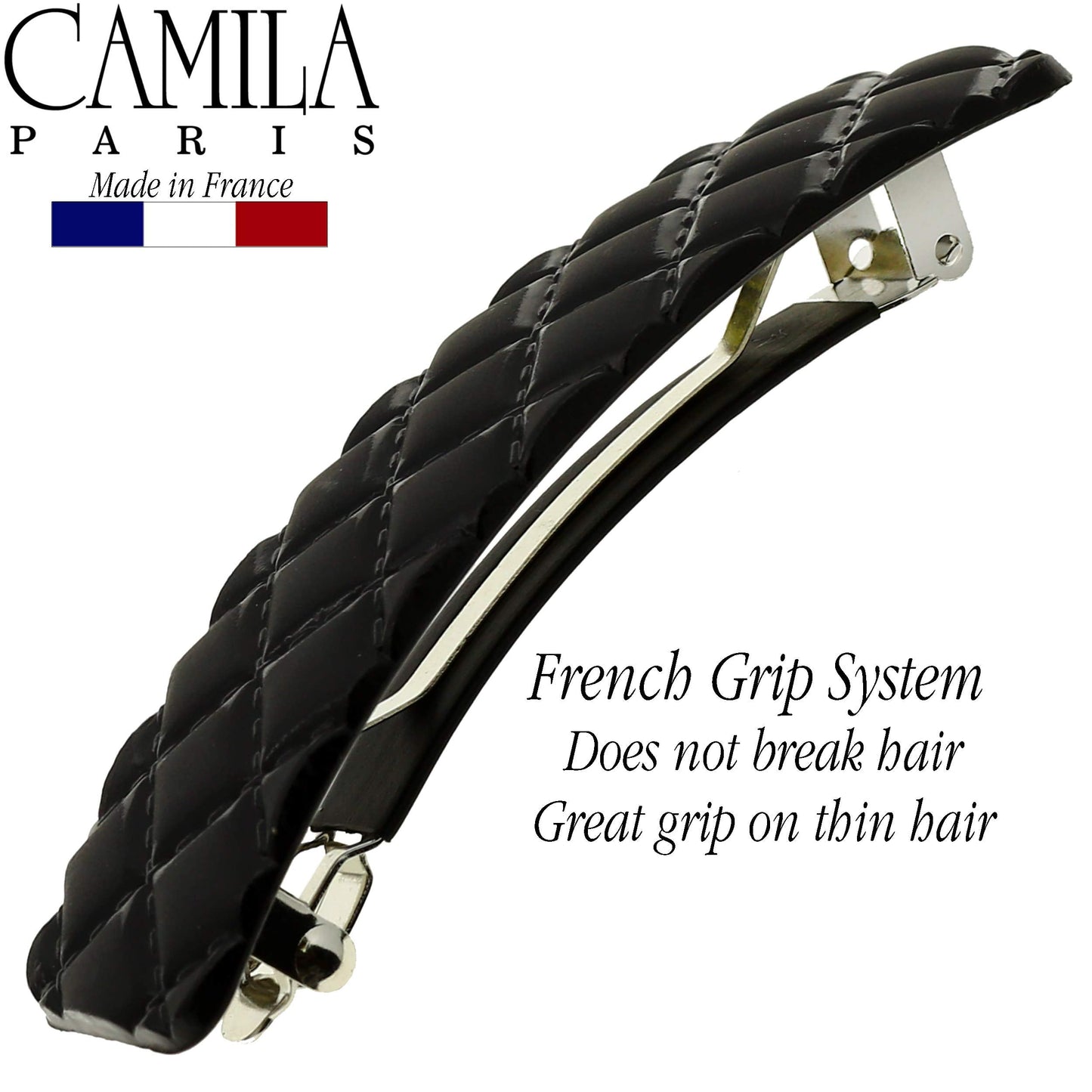 Camila Paris CP2650 French Hair Barrette Clip for Girls, Black, Rubberized Metal Closure Strong Hold Grip Hair Clips for Women, No Slip and Durable Beauty & Personal Care Camila
