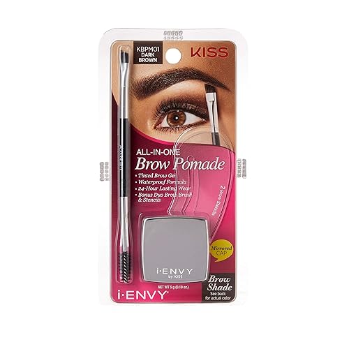 iEnvy by KISS All-In-One Brow Pomade Dark Brown KBPM01 Waterproof Long Lasting Mirror Cap Stencils Included Beauty & Personal Care i•ENVY