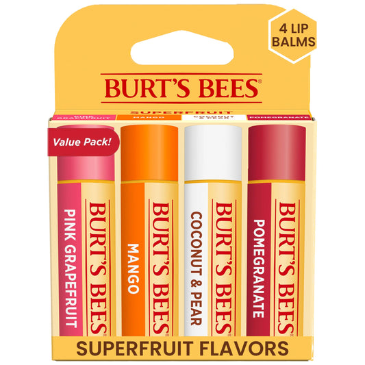Burt's Bees Lip Balm - Pink Grapefruit, Mango, Coconut & Pear, and Pomegranate Pack, Lip Moisturizer With Beeswax, Tint-Free, Natural Origin Beauty & Personal Care Burt's Bees