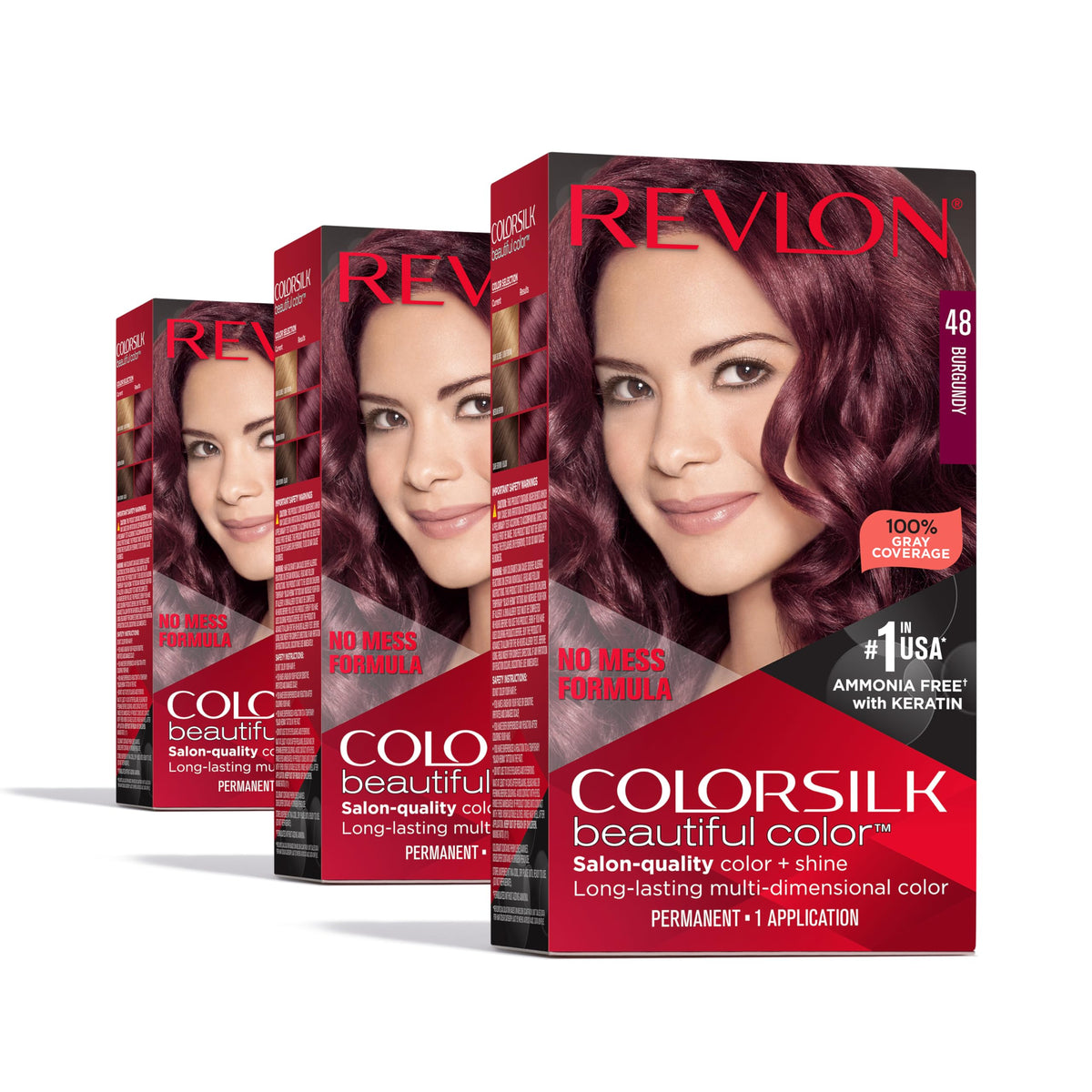 Revlon Colorsilk Beautiful Color Permanent Hair Color, (OLD VERSION) 48 Burgundy (Pack of 3) Beauty & Personal Care REVLON