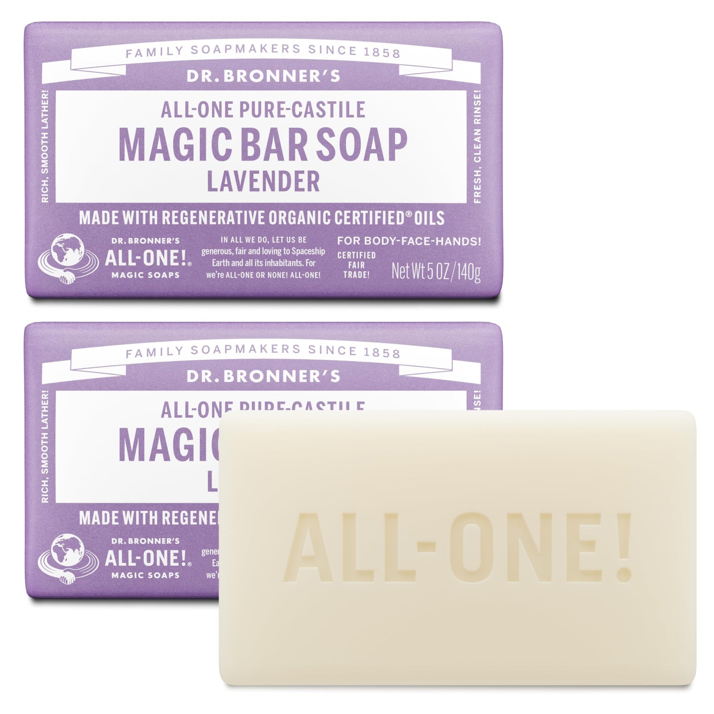 Dr. Bronner's Pure-Castile Magic Bar Soap - Made with Regenerative Organic Certified Oils - For Face, Body, Hair- Gentle on Sensitive Skin - Vegan Beauty & Personal Care Dr. Bronner's