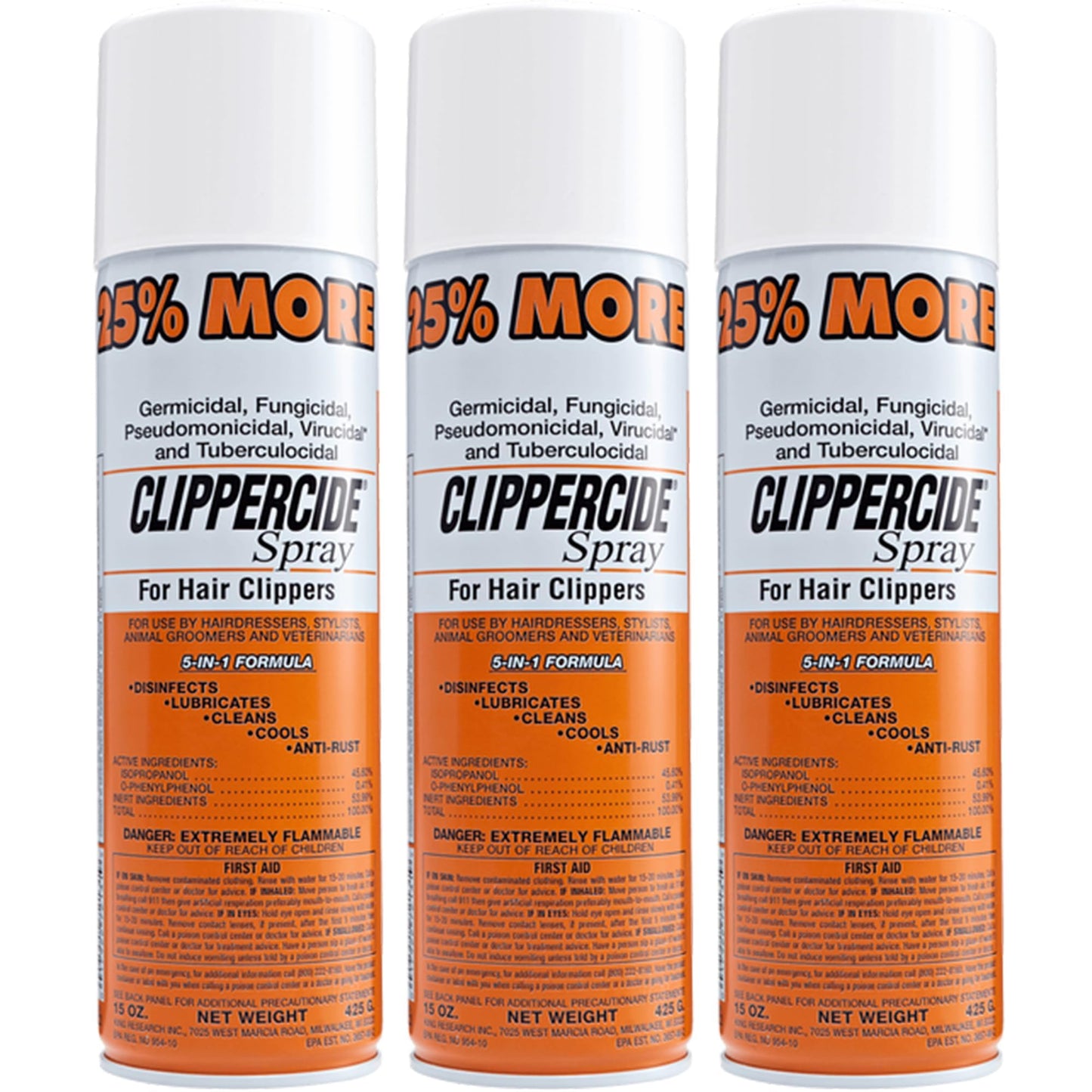 CLIPPERCIDE 5-in-1 Clipper Disinfectant Spray 15oz, 3 Pack | Cleans, Lubricates, Cools, Prevents Rust & Disinfects | Professional Clipper Spray Beauty and Personal Care CLIPPERCIDE Default Title