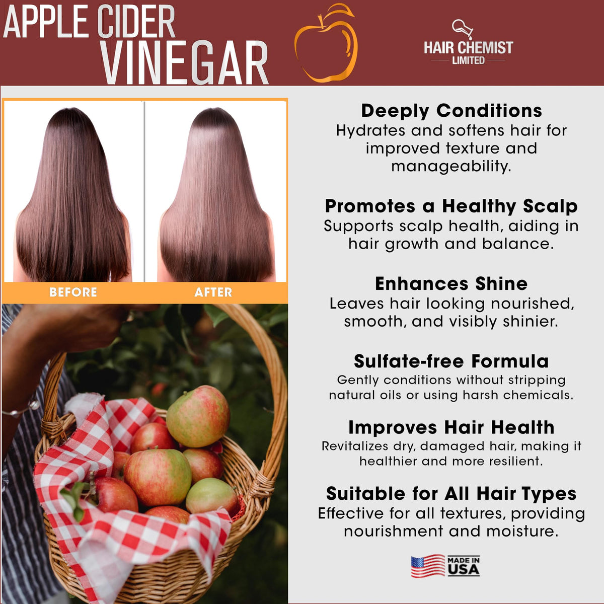 Hair Chemist Apple Cider Vinegar Revitalize & Nourish Sulfate Free Conditioner 33.8 Ounces