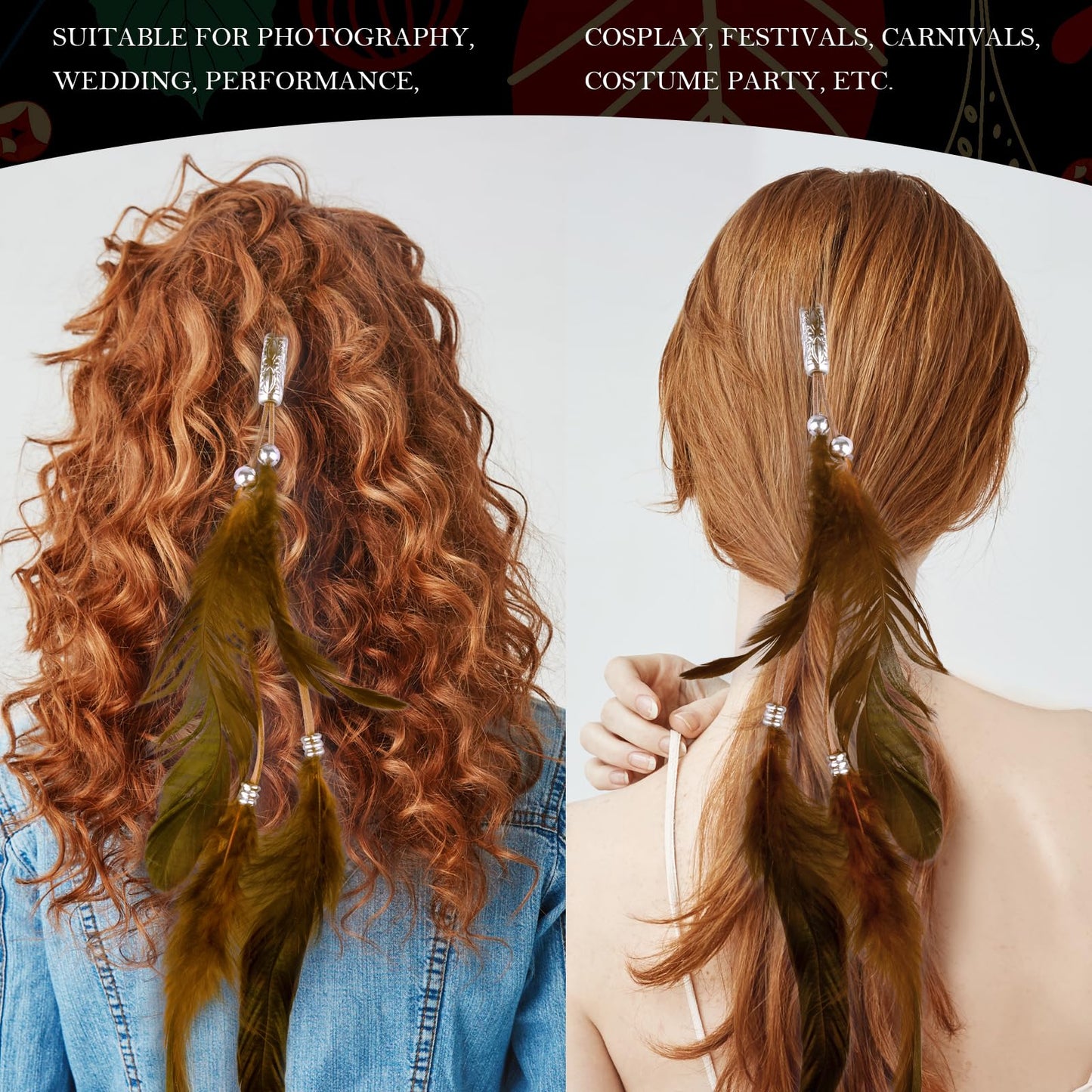 ICYANG Women Feather Hair Clips, Handmade Boho Hippie Hair Extensions with Clip Comb DIY Accessories Hairpin Headdress, Set of 3 Beauty & Personal Care ICYANG