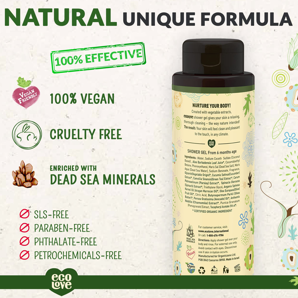 ecoLove - Natural Moisturizing Body Wash for Dry Skin - With Organic Cucumber - No SLS or Parabens - Vegan and Cruelty-Free Shower Gel, 17.6 oz Beauty & Personal Care ecoLove