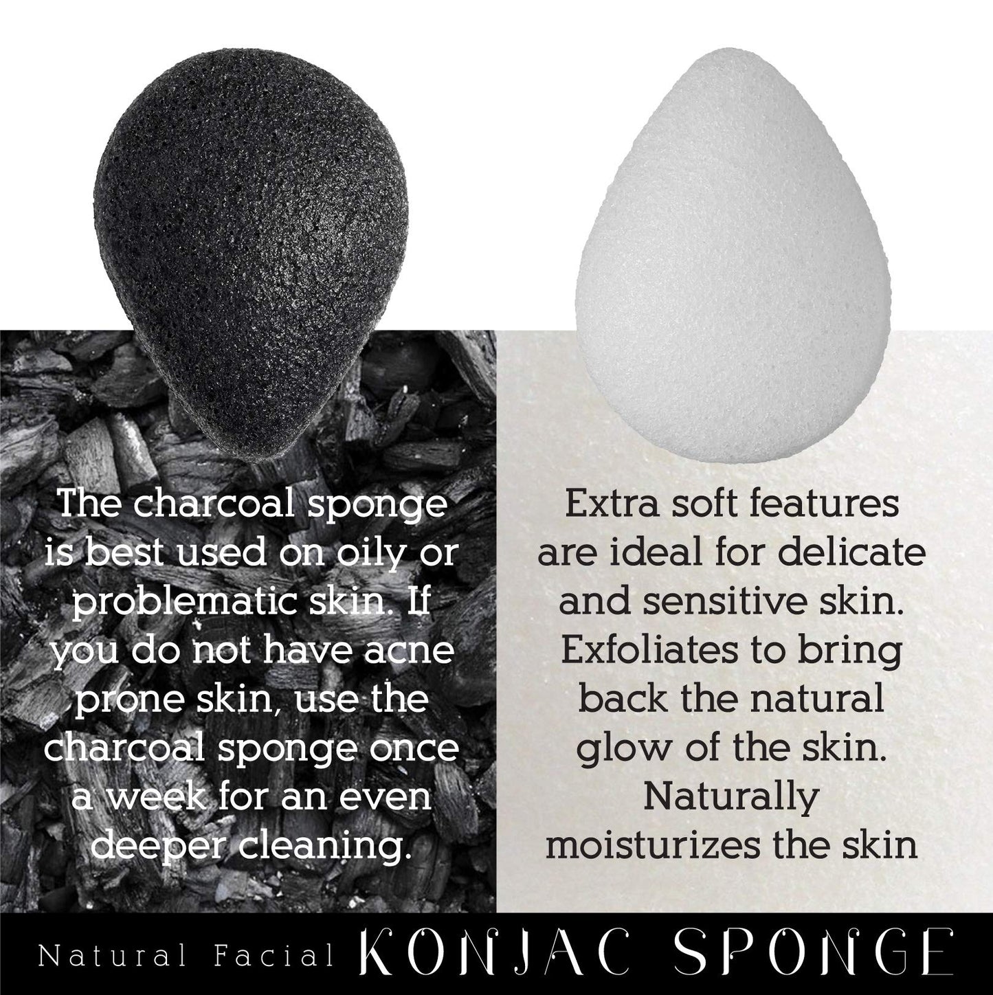 Pursonic Natural Konjac Bamboo Charcoal Facial Sponge for Gentle Face Cleansing and Exfoliation, Helps with Clogged Pores 100% Bio-Degradable,Vegan Beauty and Personal Care PURSONIC