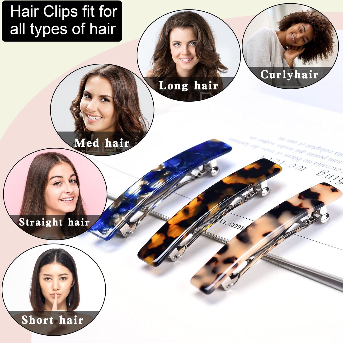 Fsmiling Hair Barrettes for Women French Hair Barrette Clip Small Acetate Hair Clips Barrette No Slip Hair Accessories 3-Pack Beauty & Personal Care Fsmiling