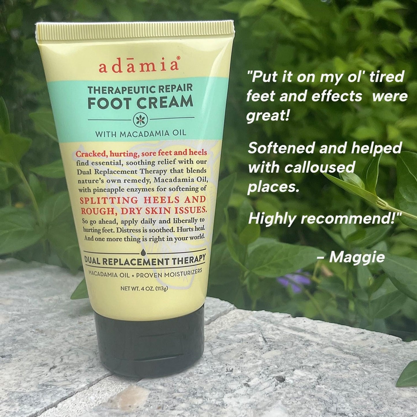 Adamia Therapeutic Repair Foot Cream with Pure Macadamia Oil, 4 Ounce Tube - Fragrance Free, Paraben Free, Non GMO Beauty & Personal Care Adamia