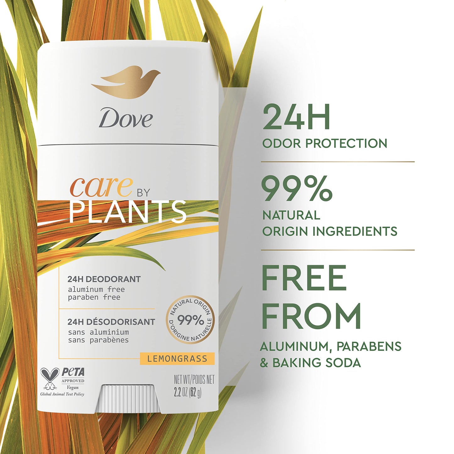 Dove Care by Plants Deodorant Stick for long-lasting deodorant protection Lemongrass aluminum free deodorant 2.6 oz 3 Count Beauty and Personal Care Dove