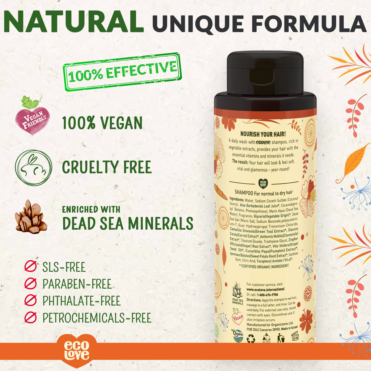ecoLove Sulfate-Free Carrot & Pumpkin Shampoo for Dry Hair, 17.6 oz