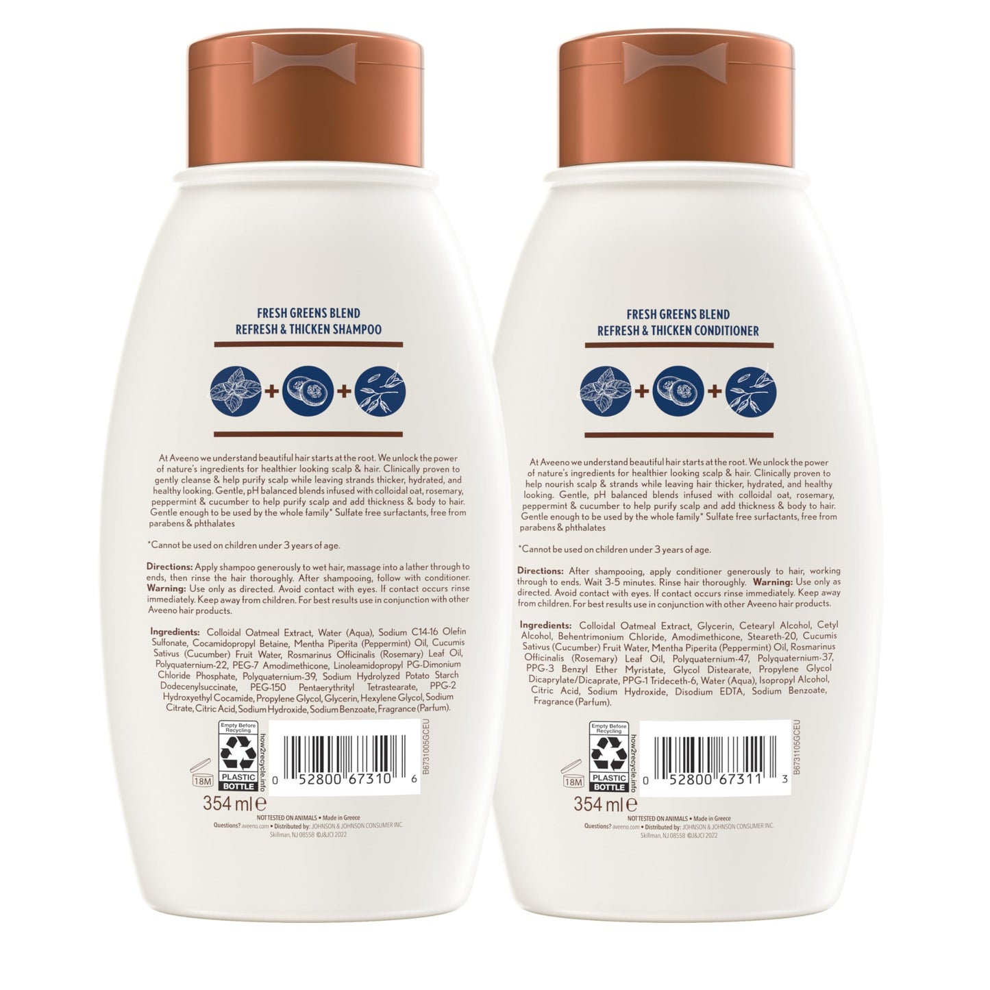 Aveeno Fresh Greens Shampoo and Conditioner Set, Sulfate Free, Clarifying & Volumizing for Thin or Fine Hair, Rosemary Peppermint Cucumber Nourish Beauty & Personal Care Aveeno
