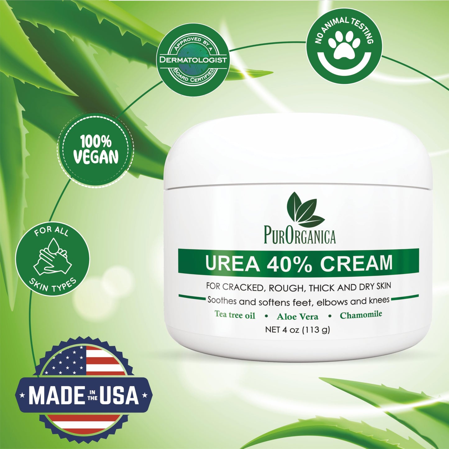 PurOrganica Urea Cream 40% - Made in USA, Maximum Strength Foot Cream for Dry, Cracked Heels, Corns, Calluses & Rough Feet, Exfoliating Moisturizer Beauty and Personal Care PurOrganica