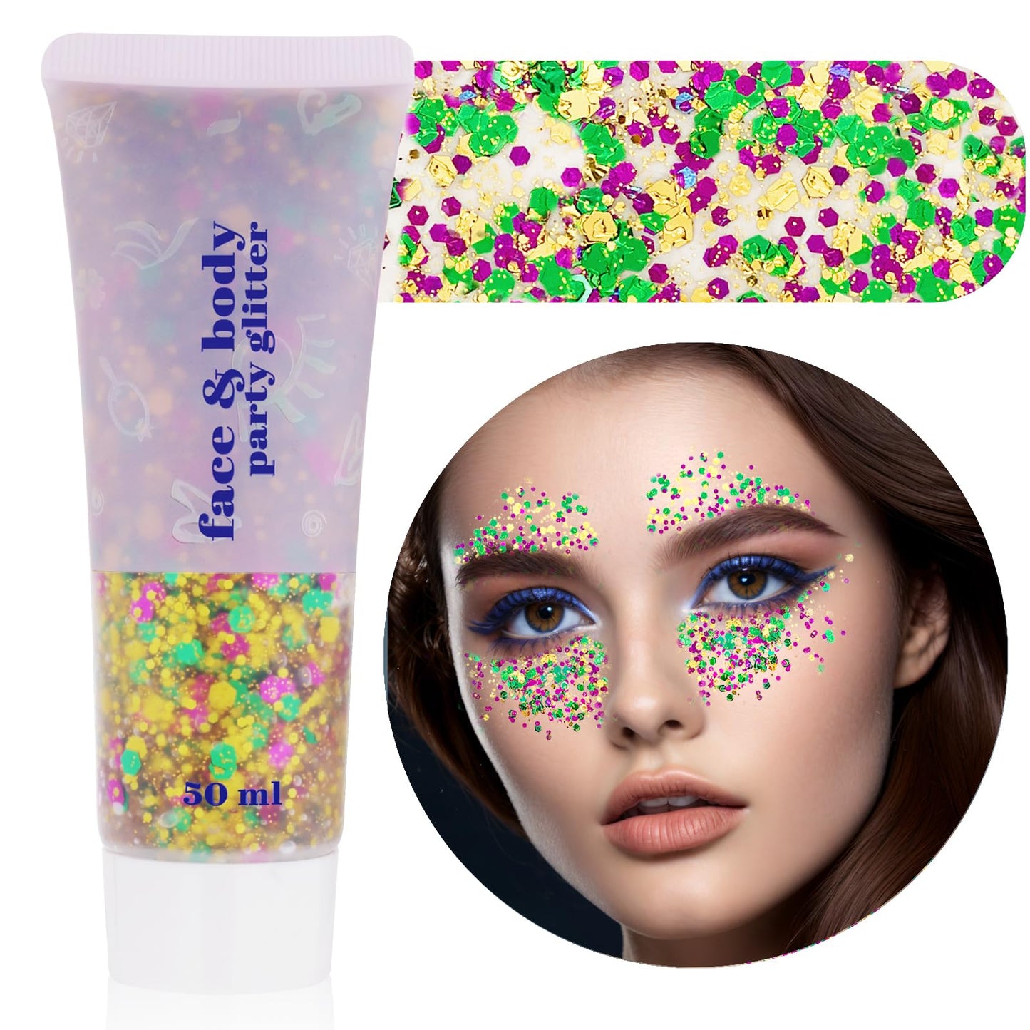 Mardi Gras Face Glitter,Festival Rave St Patricks Day Accessories Body Glitter for Face Body Hair,Gold Green Purple Mixed Chunky Glitter Beauty & Personal Care faglowmify