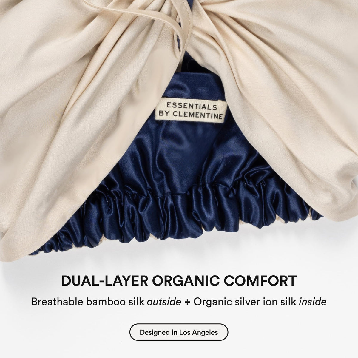 Mulberry Silk Sleep Bonnet by Clementine Essentials, Wrap Style Champagne