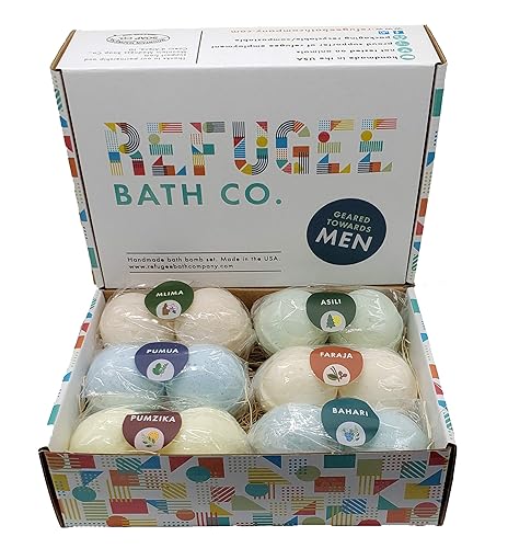 Refugee Bath Co. Mens Variety Bath Bombs, 2.5 oz Each, Cocoa Butter and Plant Based Ingredients, Vegan, Support Refugee Employment in The USA, Made… Beauty & Personal Care Refugee Bath Co.