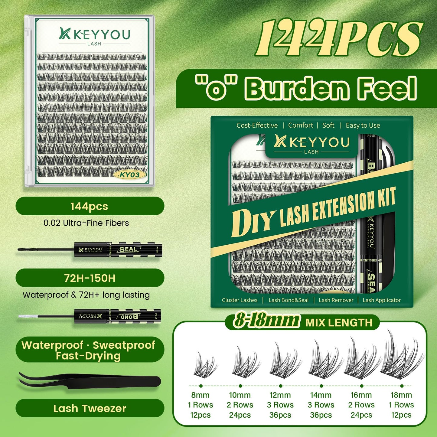KEYYOU KY03 Lash Clusters Kit, DIY Eyelash Extension Kit Beauty and Personal Care KEYYOU