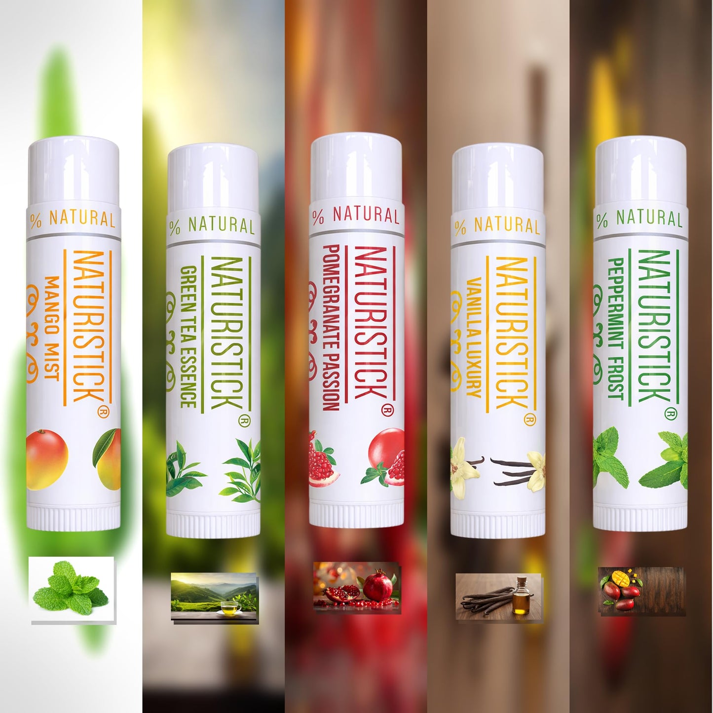 Naturistick Natural Beeswax Lip Balm 5-Pack - Assorted Flavors Beauty and Personal Care Naturistick