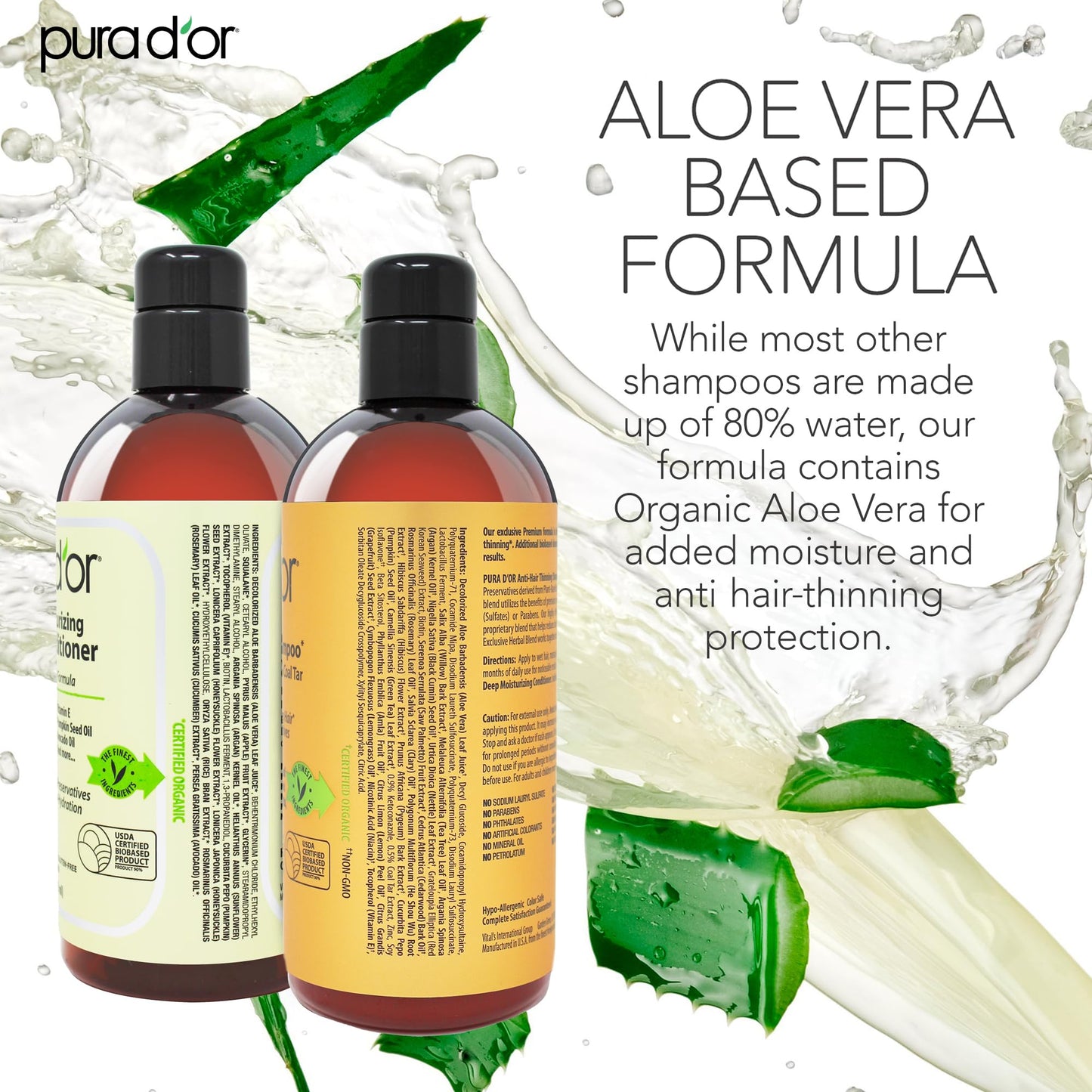 PURA D'OR MD Anti-Thinning Biotin Shampoo & Conditioner Set 16oz x2 – Coal Tar Herbal Blend for Thicker Hair & Scalp Health, Men & Women Beauty & Personal Care PURA D'OR