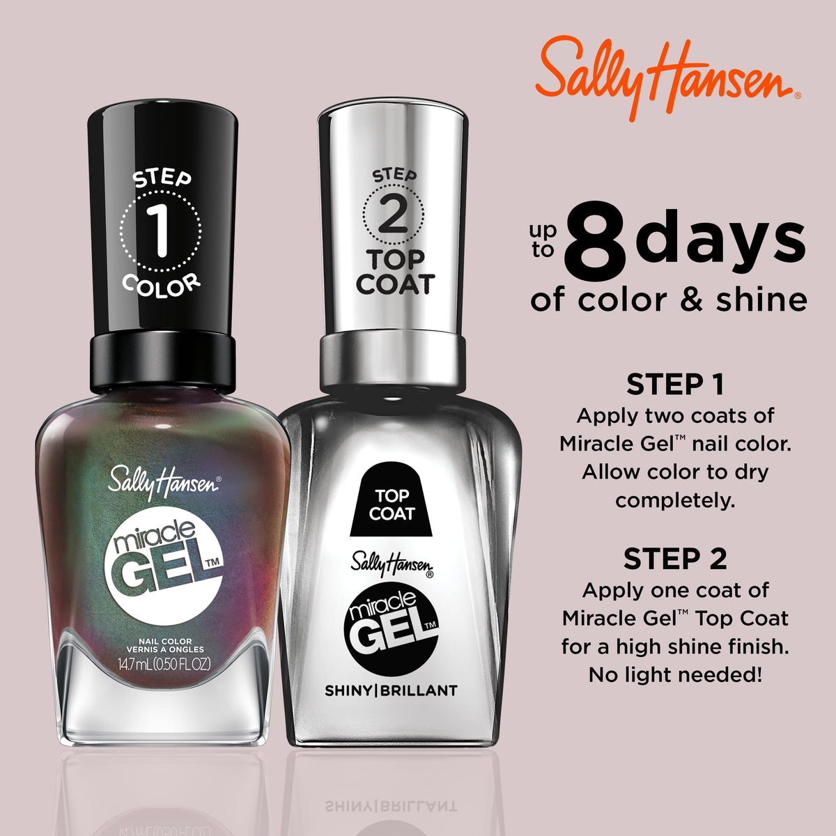Sally Hansen Miracle Gel Salon Quality Nail Polish | Gel-Like Formula, Two-Step System, No UV Light Needed, Long Lasting | Opaque, Metallic | 841