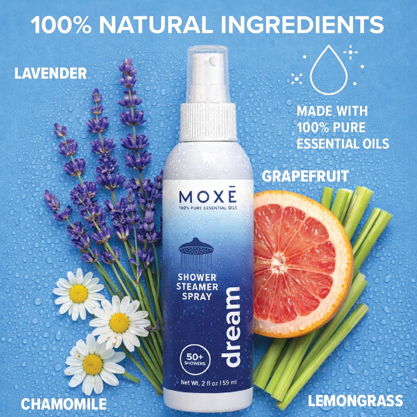 MOX? Shower Steamer Spray Dream Essential Oil Shower Spray - Relaxing Aromatherapy Mist for Home Spa Experience - Pure Plant Based Fragrance for Daily Beauty and Personal Care MOXE