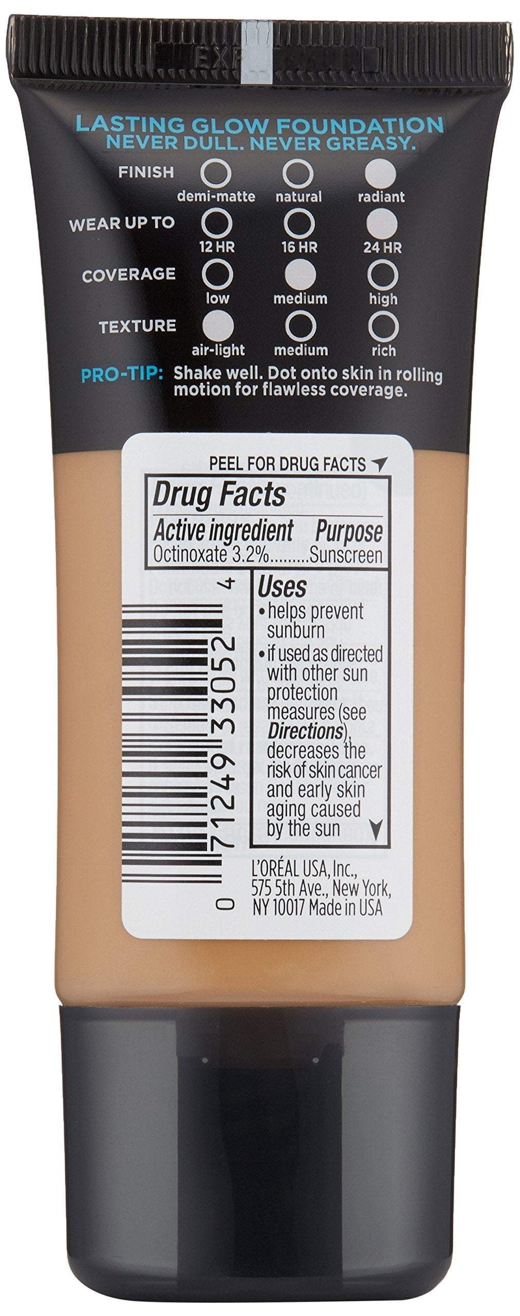 L'Oreal Paris Makeup Infallible Up to 24HR Pro-Glow Foundation, Caramel Beige, 1 fl oz. Beauty & Personal Care L'Oreal Paris