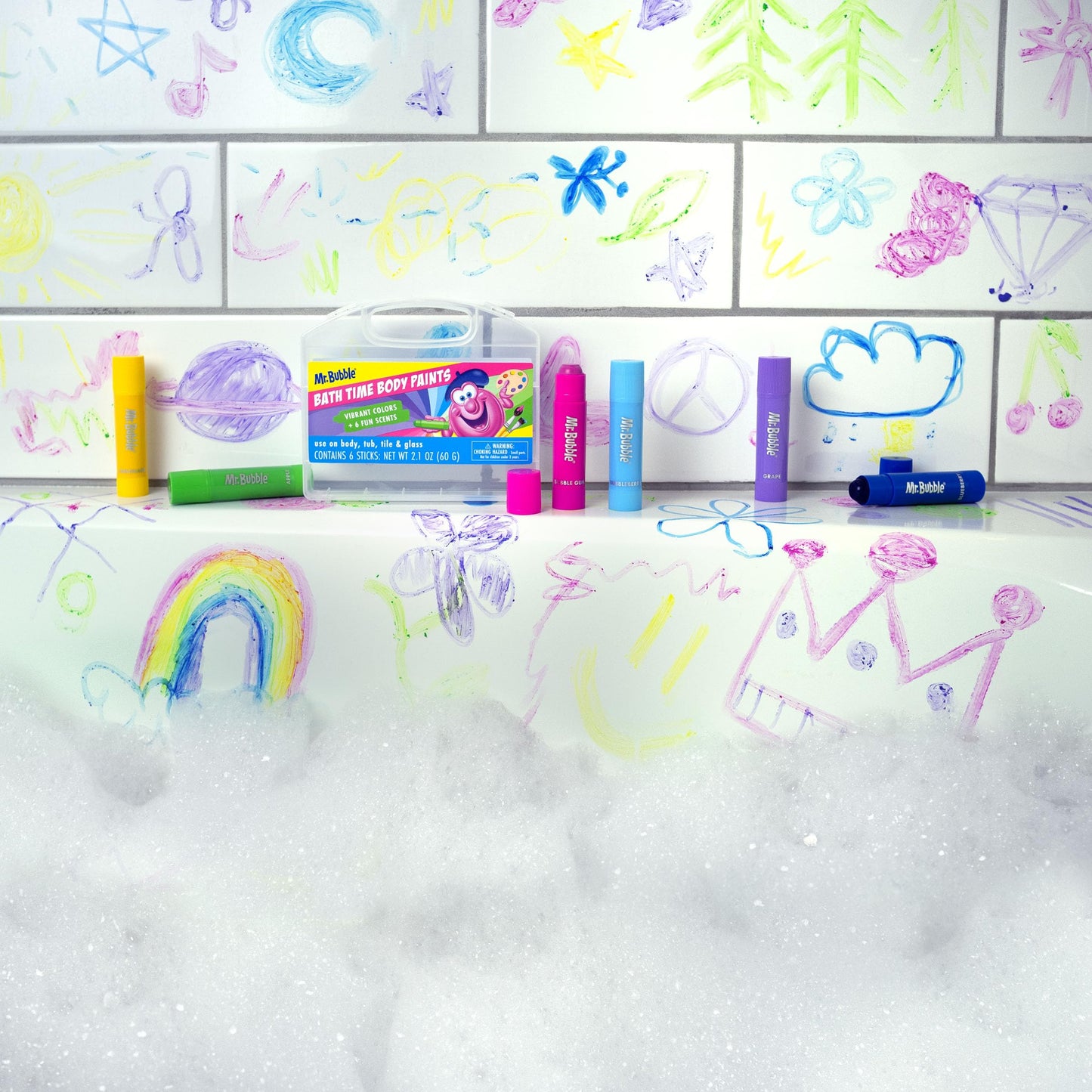 Mr. Bubble Bath Time Body Paints - 6-Color Washable Bath Paint Sticks with Gentle, Kid-Safe Formula - Fun Tub Time Art Set with Scented Colors Beauty & Personal Care Mr. Bubble