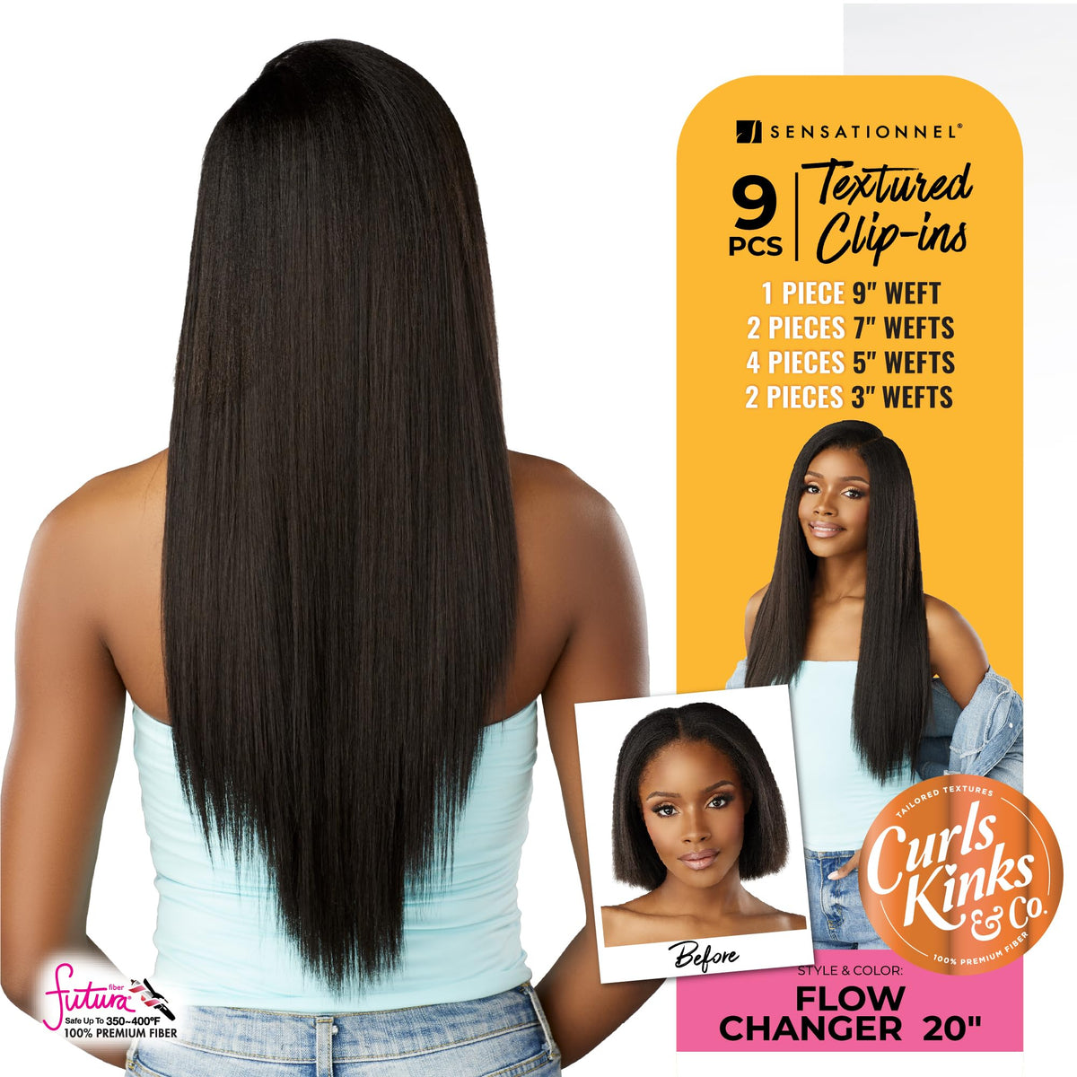 Sensationnel Curls Kinksandco Clip in-Flow Changer,20 inch, 2 DARKBROWN