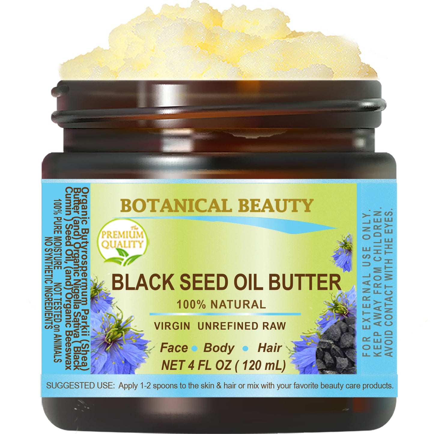 Botanical Beauty BLACK SEED OIL BUTTER 100% Natural Pure Virgin Unrefined Raw for FACE, SKIN, BODY, HAIR, NAILS, DRY SKIN. Organic Black Seed Oil Beauty & Personal Care Botanical Beauty
