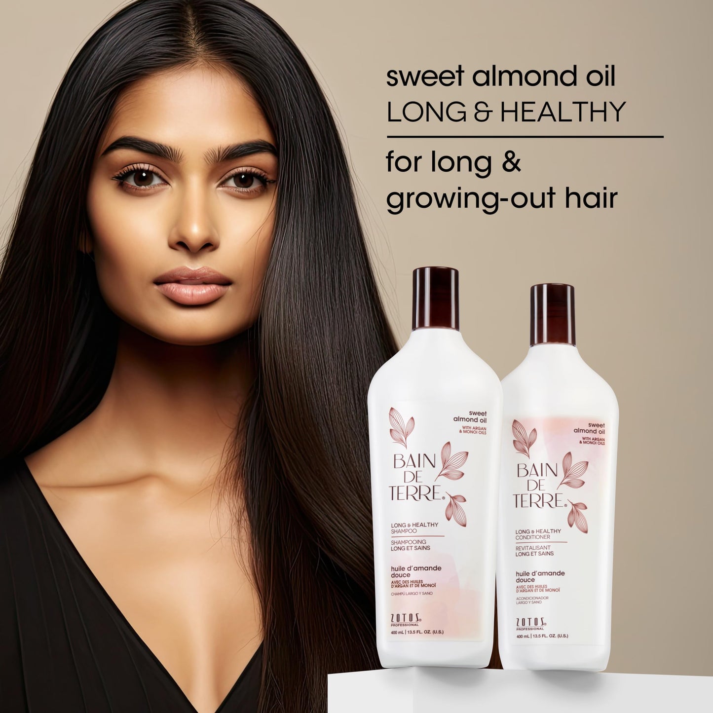 Bain de Terre Sweet Almond Oil Long & Healthy Shampoo, Strength & Protection for Weak, Damaged Hair, with Argan & Monoi Oils, Paraben-Free Beauty & Personal Care Bain de Terre