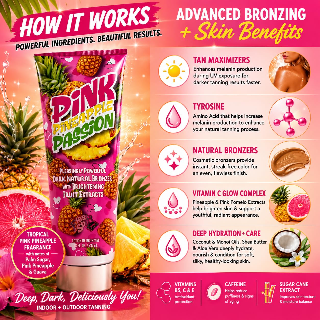Fiesta Sun Pink Pineapple Passion Powerful Dark Natural Bronzer 8oz Beauty & Personal Care Fiesta Sun