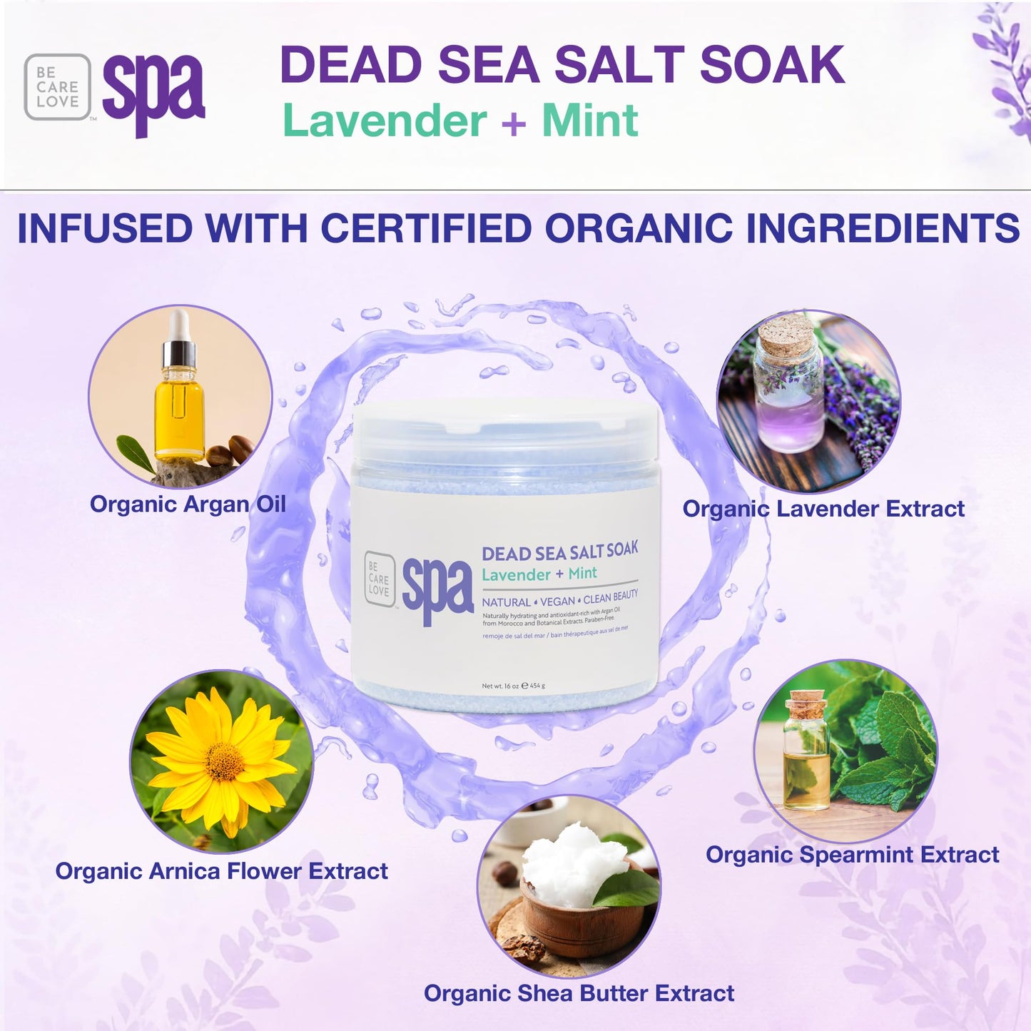 BCL SPA Dead Sea Salt Soak - Bath Salt with Organic Lavender + Mint, Shae Butter, Arnica, Aloe Vera Juice, Chamomile, Argan Oil & Jojoba Oil Skin Beauty and Personal Care BCL SPA